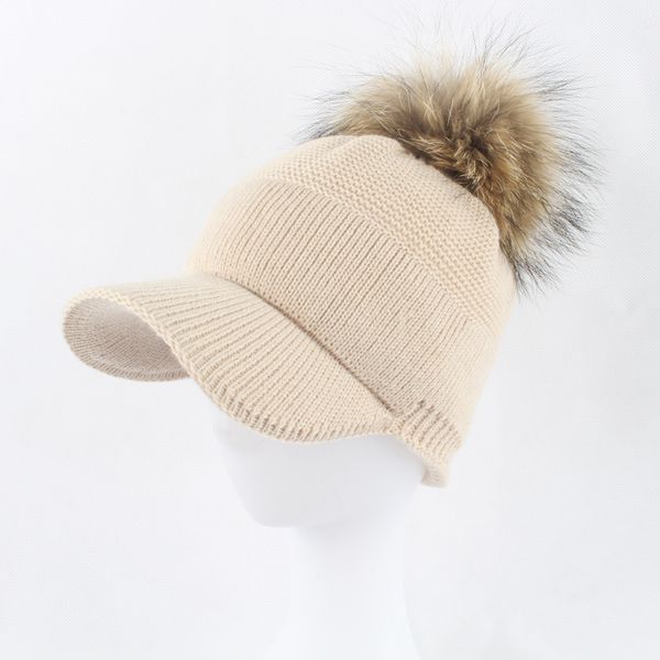 

fashion real raccoon fur pom poms baseball hat cap gorras women knitted mink bobble hat solid keep warm thick winter, Blue;gray