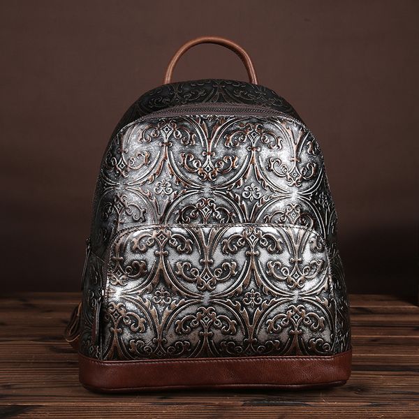 

fashion women genuine cowhide leather rucksack luxury embossed leather knapsack book bag daypack female backpack