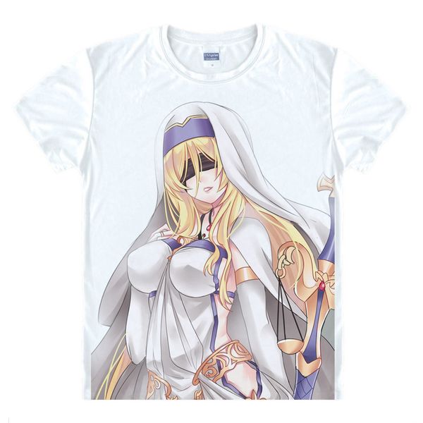 

goblin slayer anime t shirt goburin sureiya priestess onna shinkan kawaii tshirt t-shirt printed short shirts tee-style411-no16, White;black