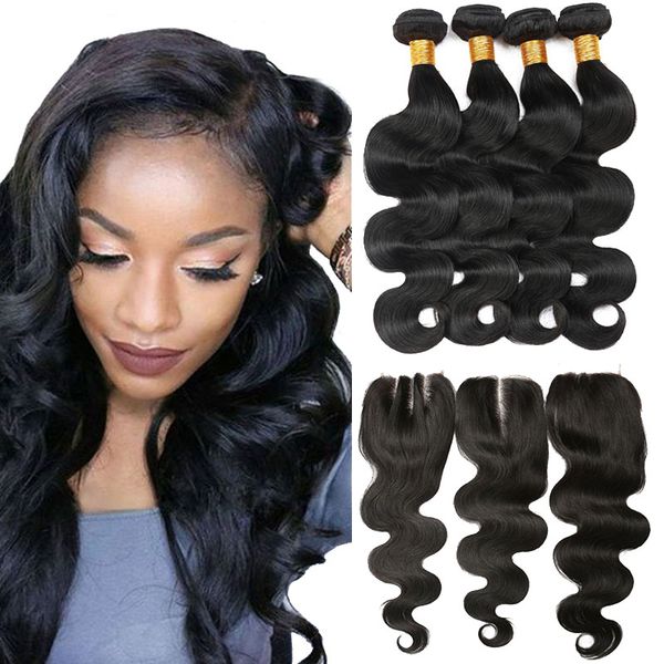 4 Bundles Peruvian Hair With Closure Brazilian Wet And Wavy Hair
