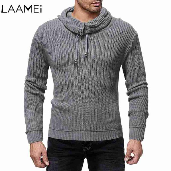 

laamei fashion wild solid color personality high collar men knit sweaters male sweater sweater pullover for men thick and warm, White;black