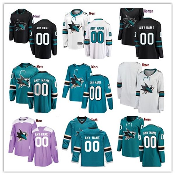 

custom san jose sharks 19 joe thornton 8 joe pavelski any name any number men's women youth hockey stitched jersey, Black;red