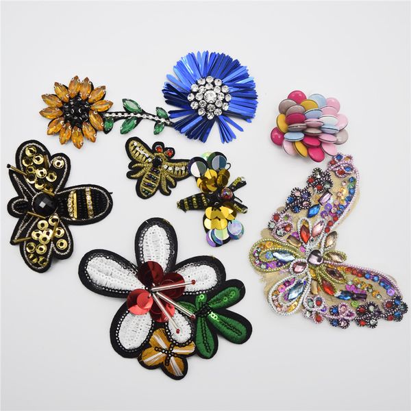 

10pcs handmade beads crystal sew on patches strass rhinestones applique trim, Black