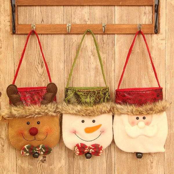 

fashion x'mas gift holders santa claus snowman deer design bag with bell christmas party supplies 18*43 cm 10 pcs/lot dec421