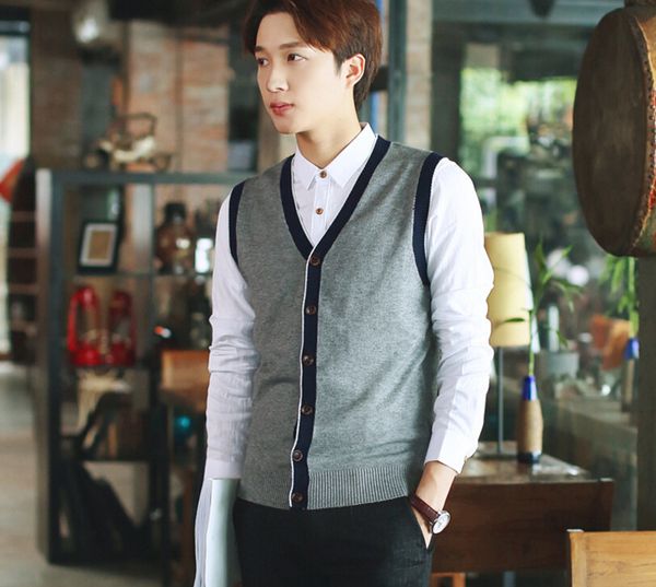 

male vest outerwear fashion solid sleeveless single breasted sweaters formal mens clothing vests, White;black