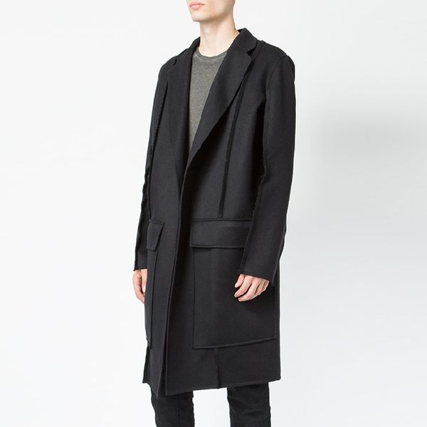

men's woollen overcoat with long, custom-made wool at the hem. s-6xl, Black