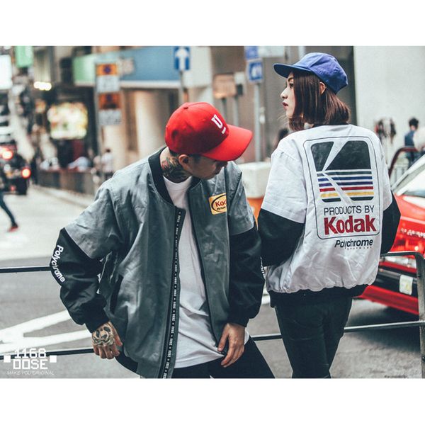 

japanese hip hop style bomber jacket harajuku pilot street printing kodak jackets men women coat brand clothing outerwear, Black;brown