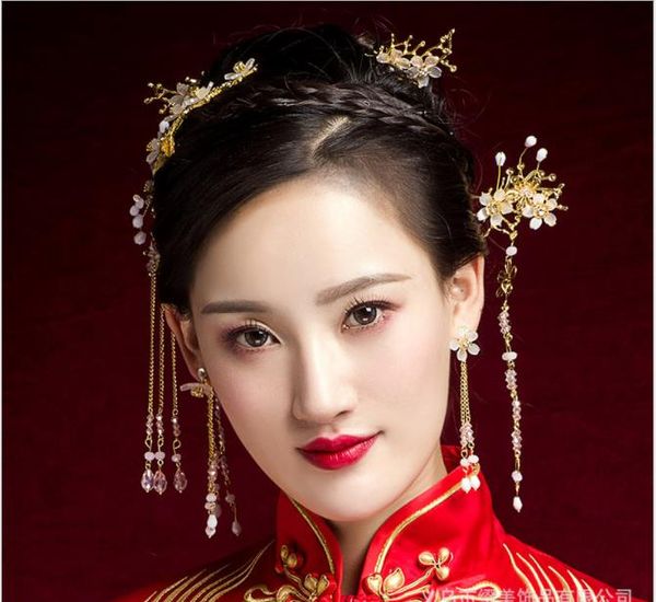 

new brides, ancient fringes, long tassels, head ornaments, chinese wedding gowns, feng guan xia, and cheongsam accessories, Slivery;golden