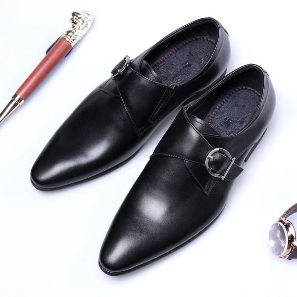 

new business men dress shoes fashion style man leather shoes social sapato male lace-up oxfords flats wedding shoe, Black