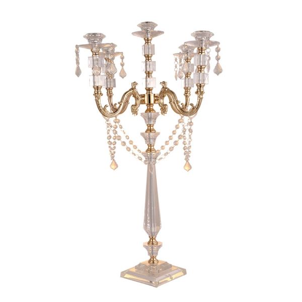 

acrylic candle holders 5-arms candelabras with crystal pendants 77cm/30" height elegant wedding centerpiece 1 lot=10 pieces