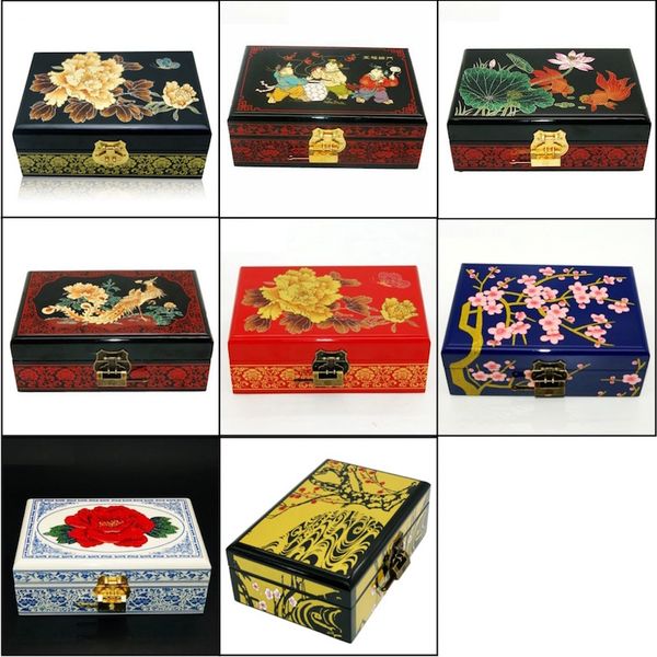 

jewelry box antique storage boxes bins chinese lacquerware lacquer arts with lock 21x14x8cm flower wooden rectangle wedding gift