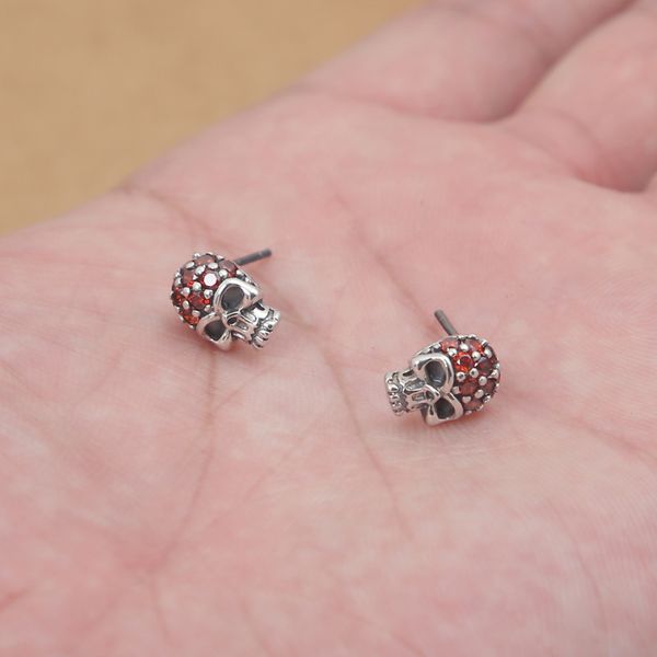 

brand new 925 sterling silver jewelry american europe style antique silver hand-made designer skull stud earrings for women & men, Golden;silver