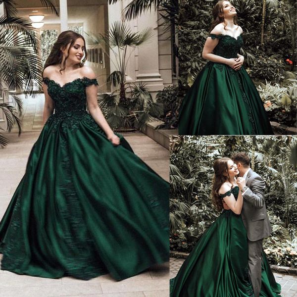 

dark green vintage prom dresses satin off the shoulder lace applique beaded formal occasion wear evening gown bc0009, Black