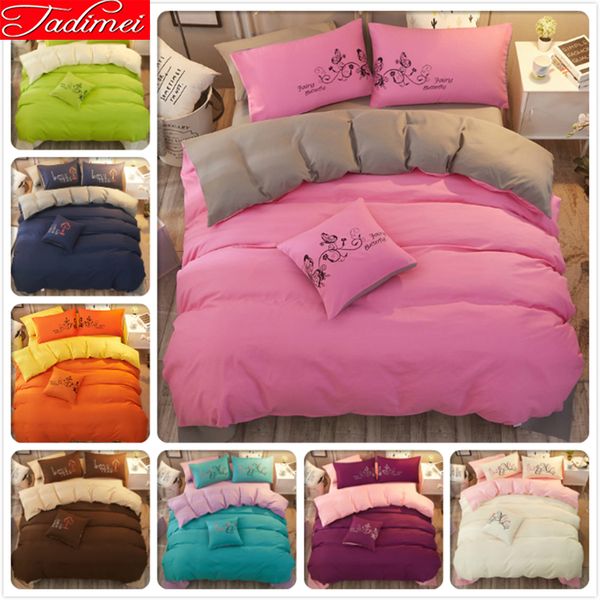 

pink grey plain pure color lover couple double  king size bedding set soft cotton bed linen sheet quilt duvet cover 200x230