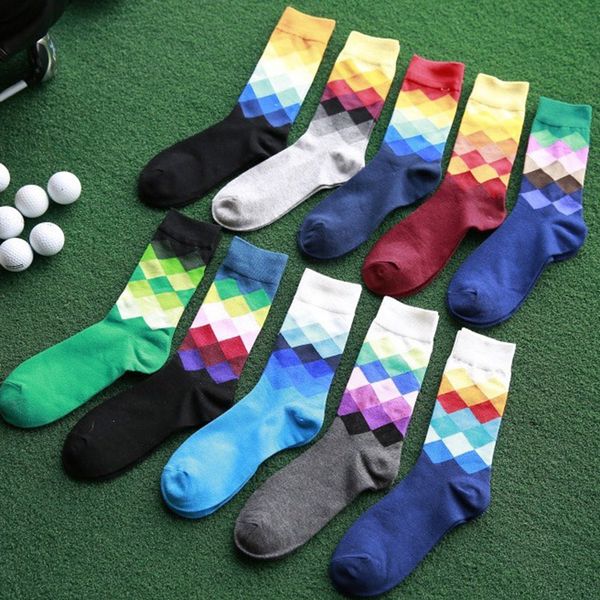 

sale 1 pair  10 colors british style fashion elegant plaid gradient color men sock, Black