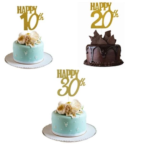 

1pc gold happy 30th/40th/50th/60th cake er for cake decor wedding anniversary day decoration er birthday party supplies