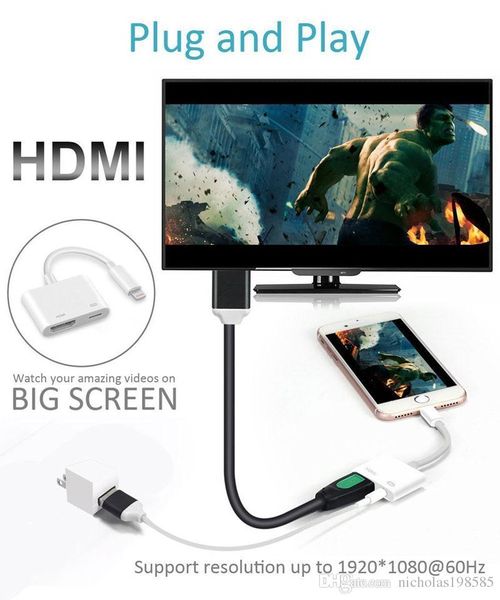 

For Ipad Iphone to HDMI Adapter For Lightn--- to Digital AV HDMI 4K USB Cable Connector Up To 1080P HD For Iphone X 8/76S/Ipad Air/Ipod