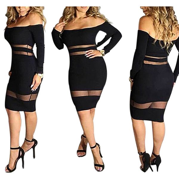 

perspective slash neck strapless long sleeve bag hip skirt nightclub skirt women's party dresses, White;black