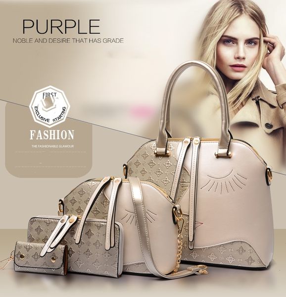 

Designer Handbag 4PCS Sets Womens Tote Shoulder Office Bags,Black Brown Blue Golden 4 Colors For Wholesale