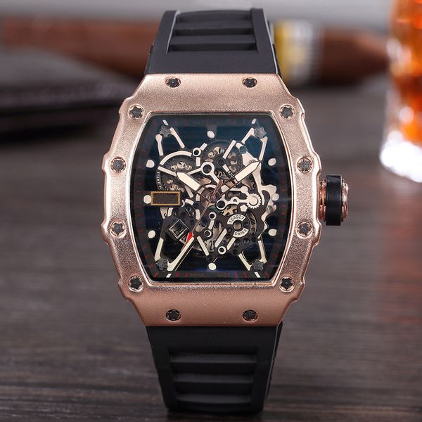 

new hollow sports mens watches fashion cool wristwatches ghost head silicone strap quartz clock men watch gift, Slivery;brown