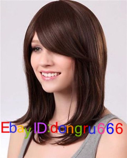 

fixsf414 new style medium brown straight hair wig cosplay wigs for women, Black;brown