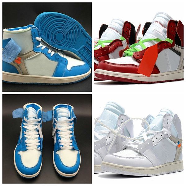

2018 white powder blue unc basketball shoes for men chicago bred 1s mens trainers athletic sport sneakers with box size 7-12, White;red