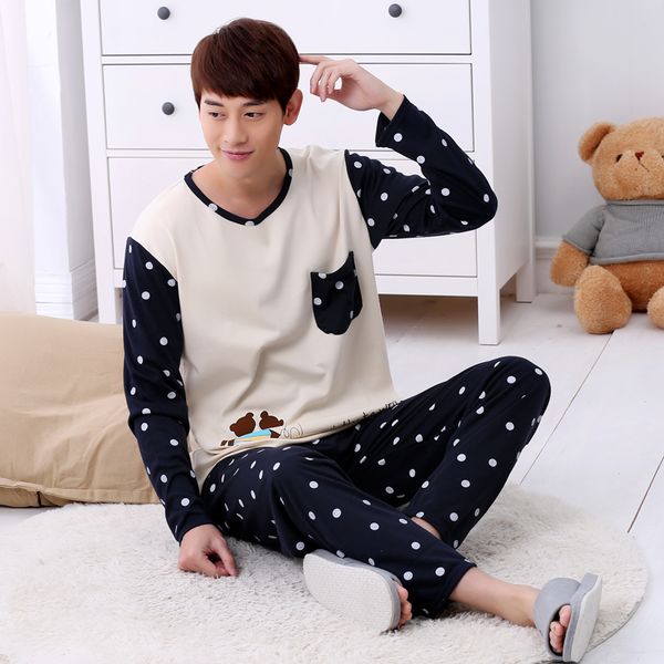 

autumn winter long sleeve thin cotton print pyjamas men lounge pajama sets plus size 3xl sleepwear men's pajamas casual homewear, Black;brown