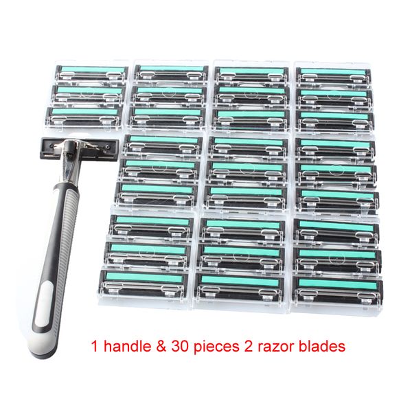 31 em 1 lâminas de barbear de segurança para homens 1 titular de barbear 30 lâminas barbear camadas duplas 2 shaver standard aparador