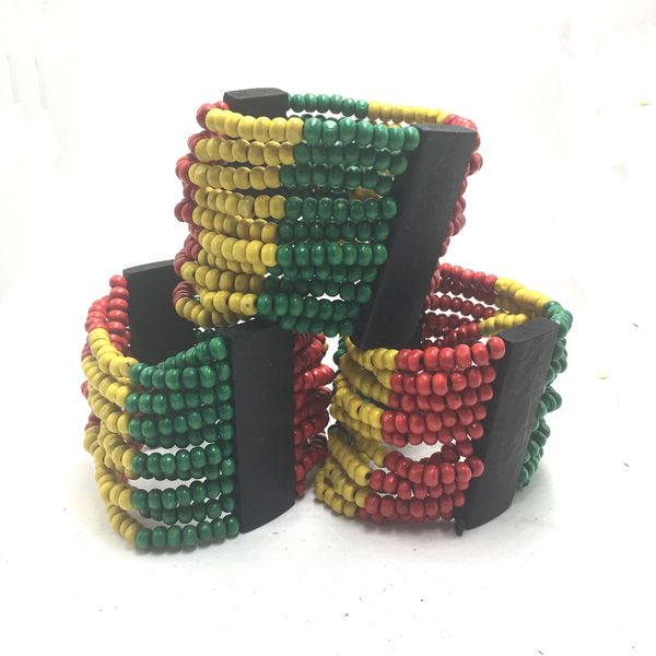 

6pcs/lot rasta multi layer wooden bead bracelet, Black