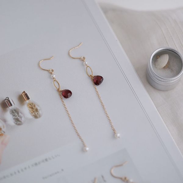 

original boutique earrings garnet + freshwater pearl 14k gold earrings modern popular wild jewelry beautifully packaged, Golden;silver