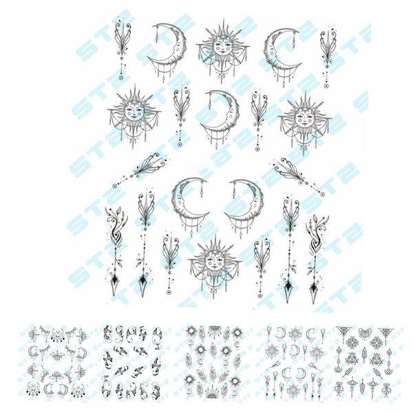 

new fashion nail art flower nail stickers decoration 3d diy women girls retro moon pendant decal, Black