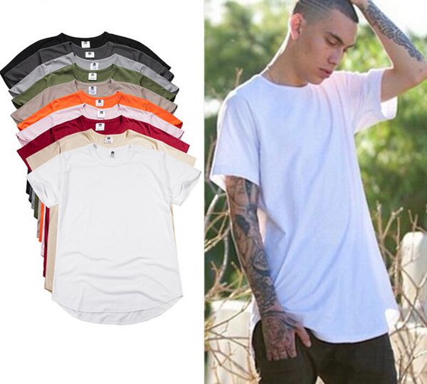 

Hi-street Men Summer Longline Tshirts Hem Curved Solid Casual Loose Tees Summer Hiphop Tops