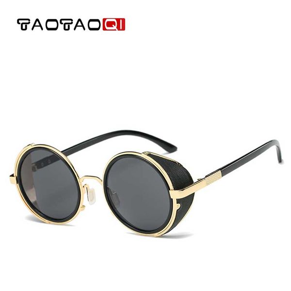 

taotaoqi steampunk sunglasses women round glasses goggles men side visor circle lens vintage retro style punk oculos, White;black