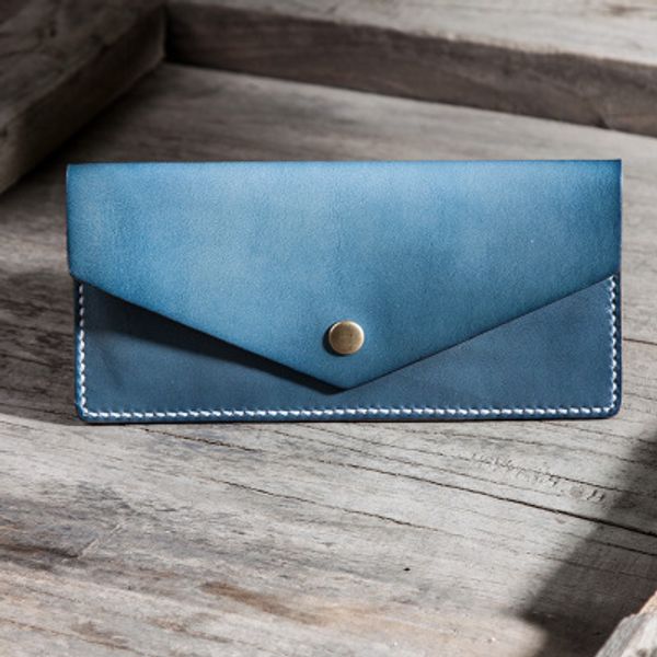 

alavchnv first layer vegetable tanned leather handmade long thin section simple men and women models wallet yg479, Black