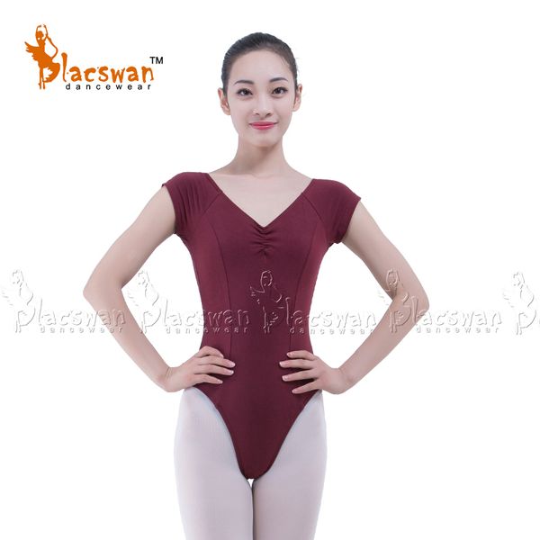 

burgundy cotton lycra ballet leotards with front and back gather basic sleeve leotard with prince lines scoop back zpk08, Black;red