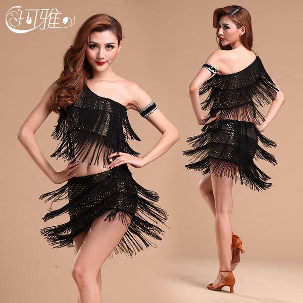 

latin dance dress women competition samba carnival costumes paso doble dress with red blue black tassels salsa dancing skirt, Black;red