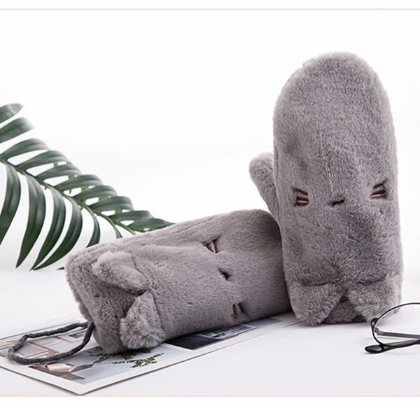 

women gloves winter cartoon cat faux fur mittens female warm winter female halterneck girls fur gloves guantes mujer luvas, Blue;gray