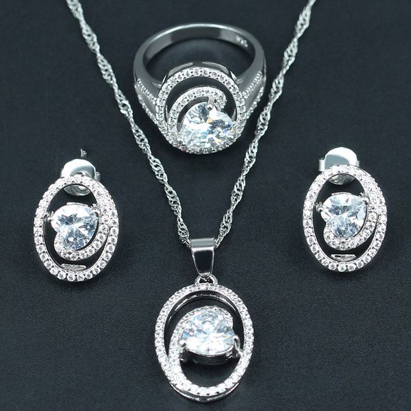 

925 silver white cubic zirconia wedding jewelry set for women necklace earring ring pendants for bridal jewelry box, Slivery;golden