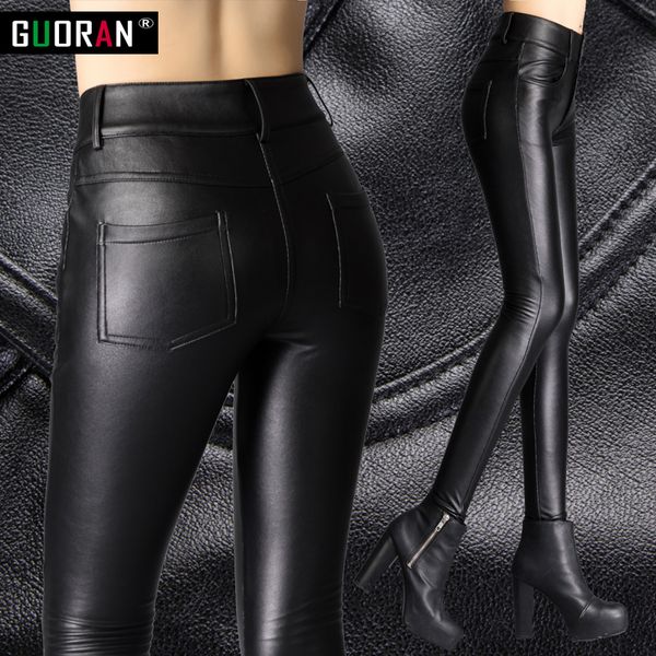 

fashion strench plus size black coating faux leather pants skinny high waist pant women pantalon cuero mujer pantalon cuir femme, Black;white