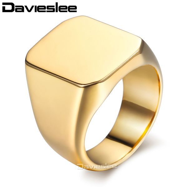 

davieslee 316l stainless steel men's rings classic smooth black gold silver color ring for men dropshipping jewelry gifts lhrm76, Golden;silver