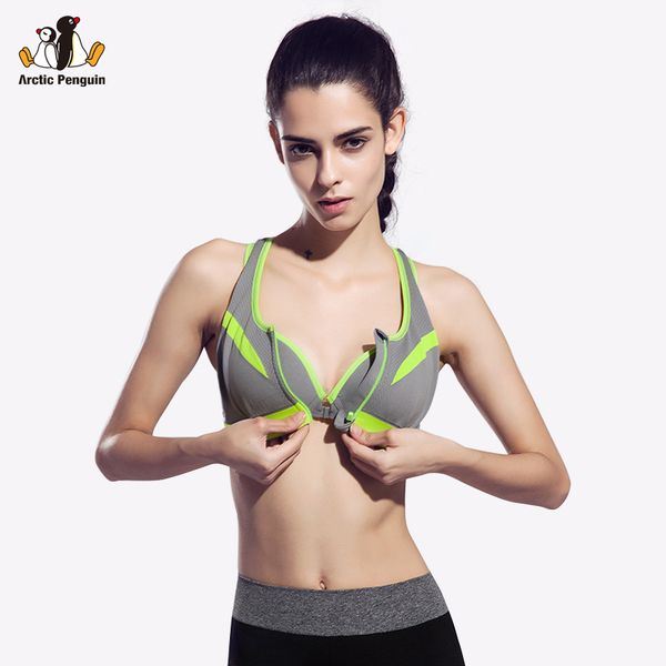 

ap] professional shockproof women zipper sports bra push up underwear with inner pad running gym fitness jogging tanktop, White;black