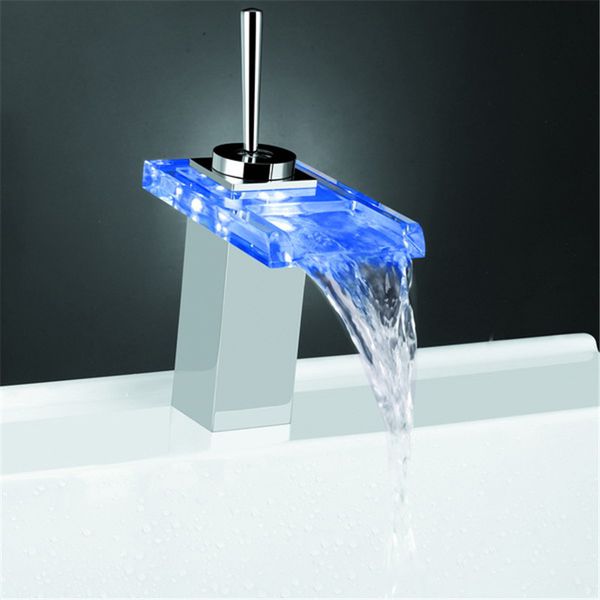 

led waterfall faucet glass water tap crystal bathroom faucet handle
