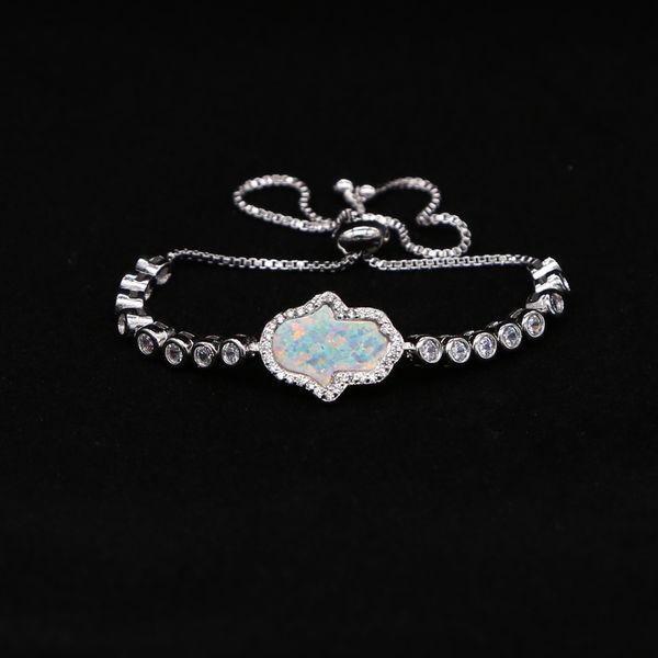 

turkish fatima's hand charm blue white opal cz tennis bracelet delicate trendy women lucky slider fashion jewelry, Golden;silver