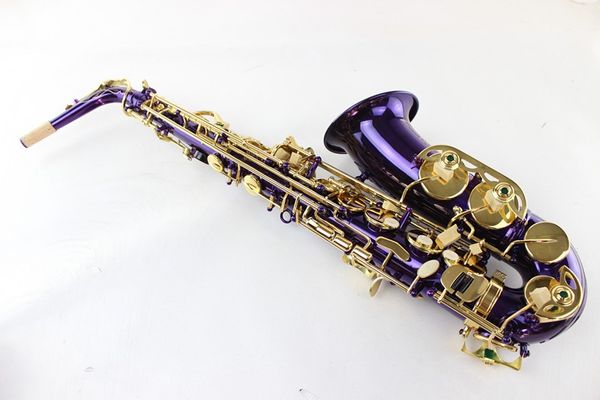 

professional quality brass purple gold lacquer plated saxophone alto eb tune sax musical instruments pearl buttons with case