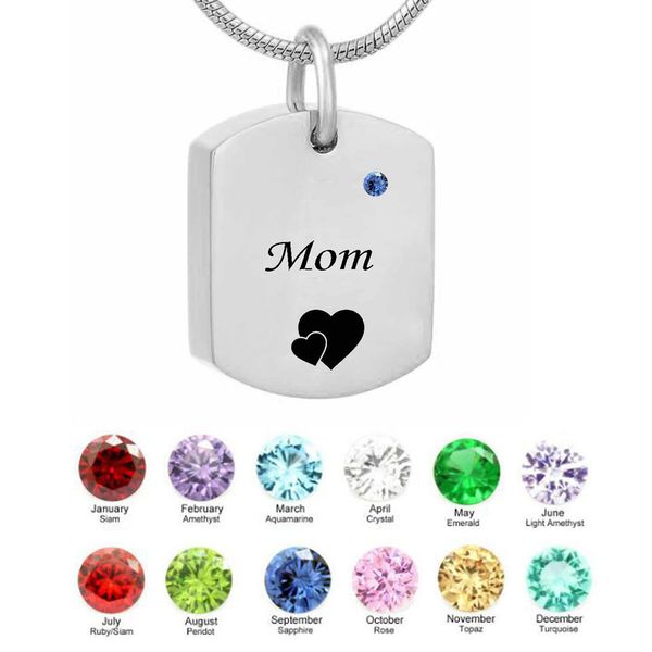 

eternity memory square necklace mom birthstone name pendant cremation urn necklace custom jewelry, Silver