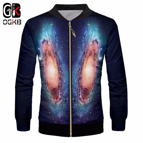 

okgb men's baseball jackets new harajuku printing galaxy space 3d zipper jacket fashion male long-sleeved sweats uniforms coats, Black;brown