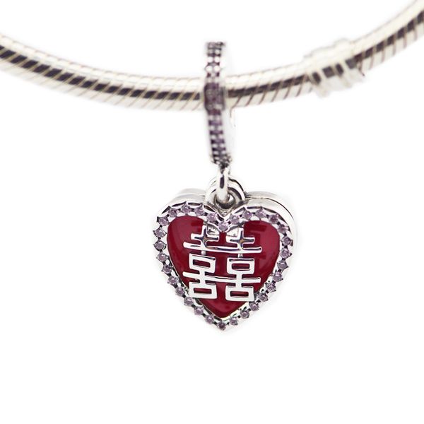 

double happiness heart hanging charm fit original charms bracelets for woman diy 925 sterling silver jewelry fashion charm, Black