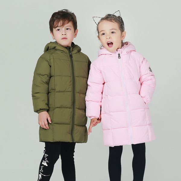 

baby child winter down jacket boys embroidered hooded coat girl's long coat thick snowing winter clothes kids clothing for 1-7y, Blue;gray