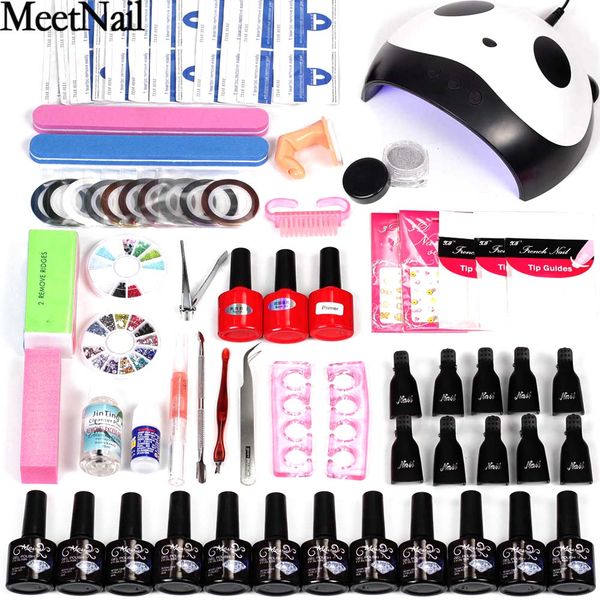 

meetnail manicure set dryer 48w/36w/24w/6w uv led lamp with 12 color nail polis gel polishing for nails base and primer kit