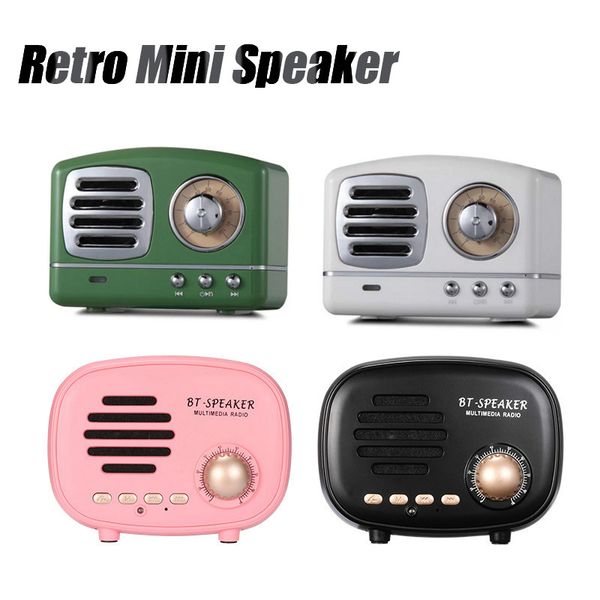 Retro Mini Tragbarer Bluetooth -Lautsprecher Subwoofer Heavy Bass Multimedia Radio U Disk TF FM Hände für iPhone 11 Samsung Huawei9983565